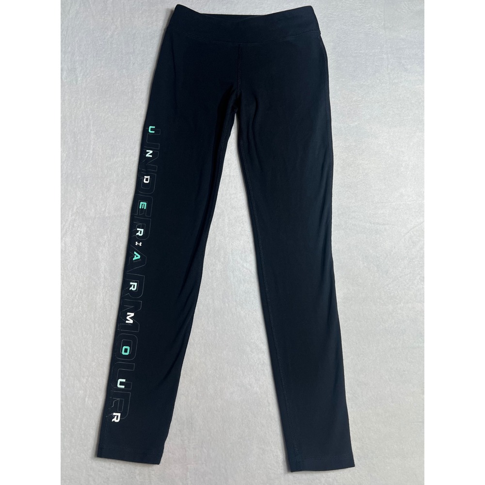 Under Armour Girls Black Graphic Logo Athletic Leggings Size Medium M 10-12